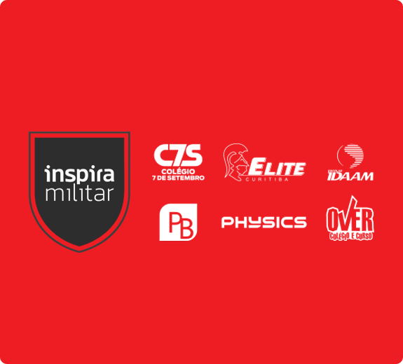 Selo Inspira Militar e logos das escolas parceiras: C7S, Elite Curitiba, IDAAM, PB, Physics e Over